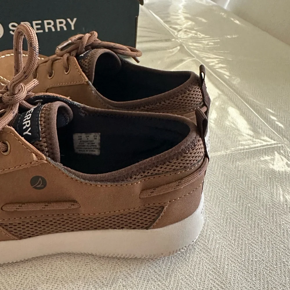 Sperry Brown Boat Shoes with White Sole